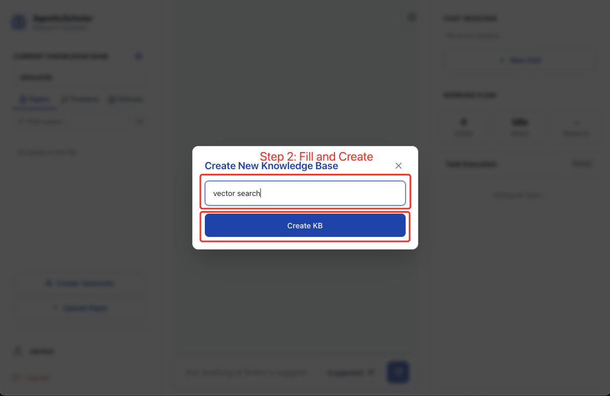 Dialog to enter the name of a new knowledge base