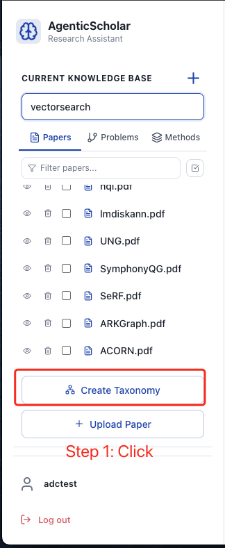 Create Taxonomy button in the left sidebar